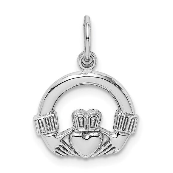 14k White Gold Claddagh Charm 13mm